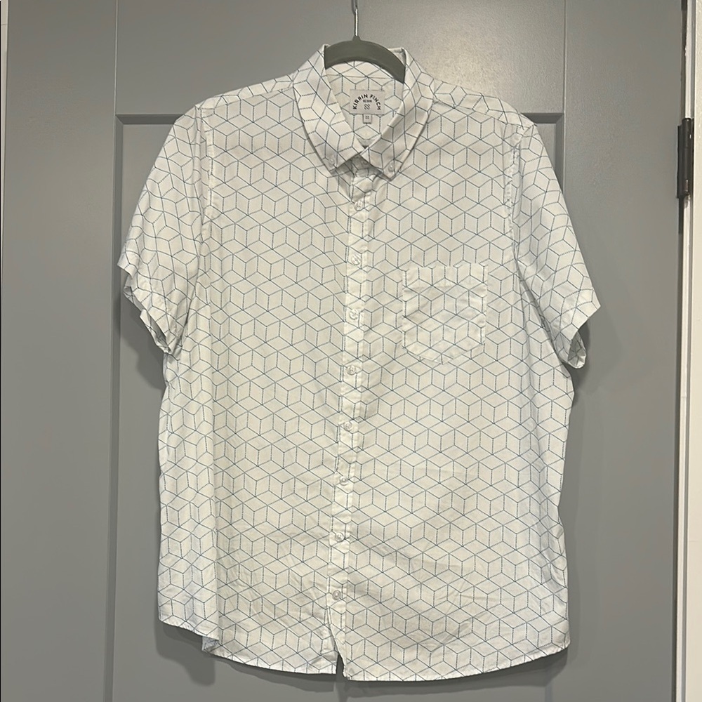 Kirrin Finch Short Sleeve Dress Shirt - Blue Geometric